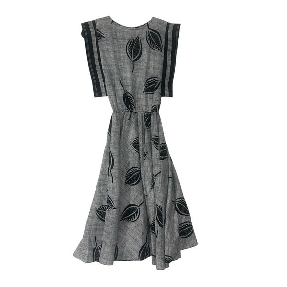 Vintage Choon Gray Leaf Print Dress Full Circle Boho Midi XS - Picture 2 of 9